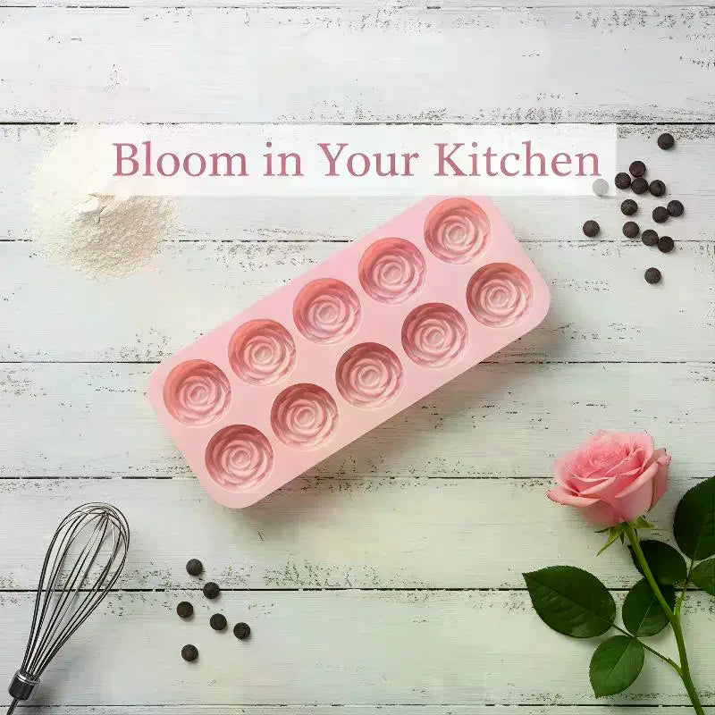 10-Cavity Silicone Rose Cake Mold – Nonstick Reusable Pan Silicone Baking Mold Nixie