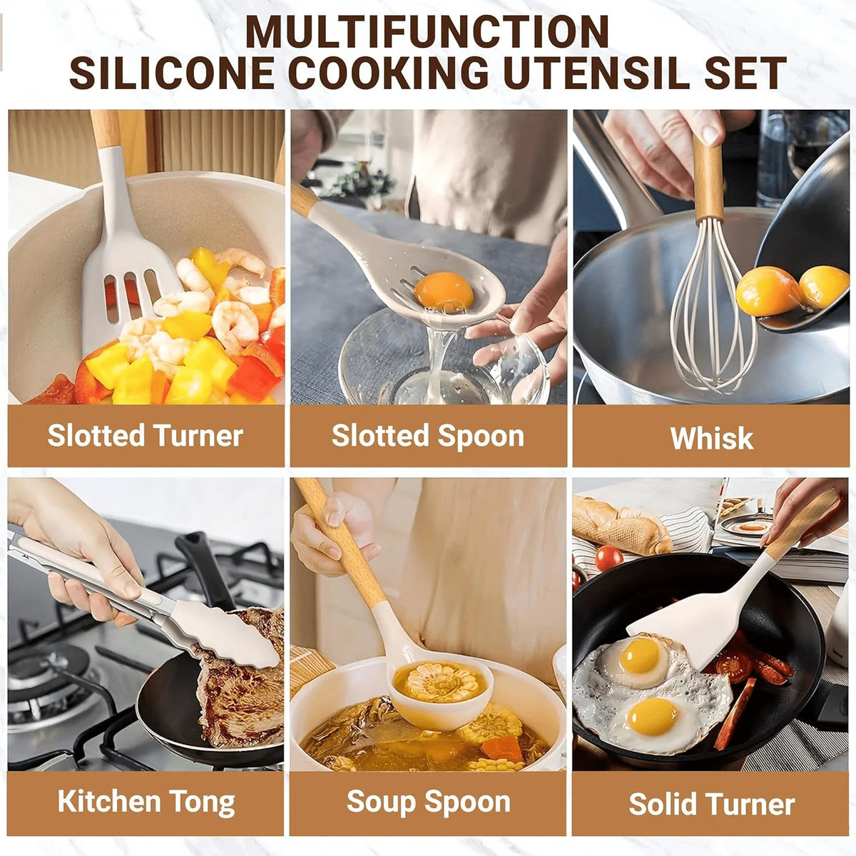 35-Piece Silicone Cooking Utensils Set with Wooden Handles Cooking Utensil Set Nixie