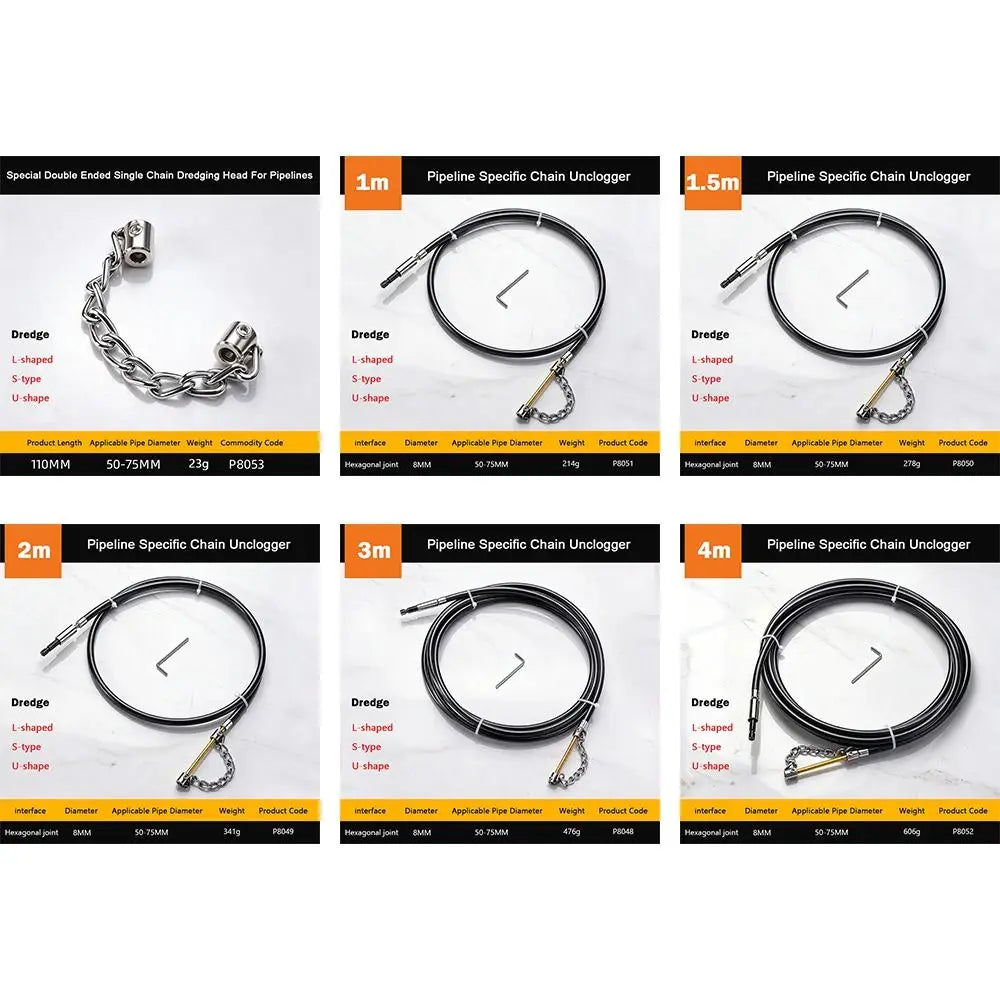 Adjustable Drain Pipe Dredger – Flexible Steel Chain Cleaner Drain Pipe Dredger Nixie