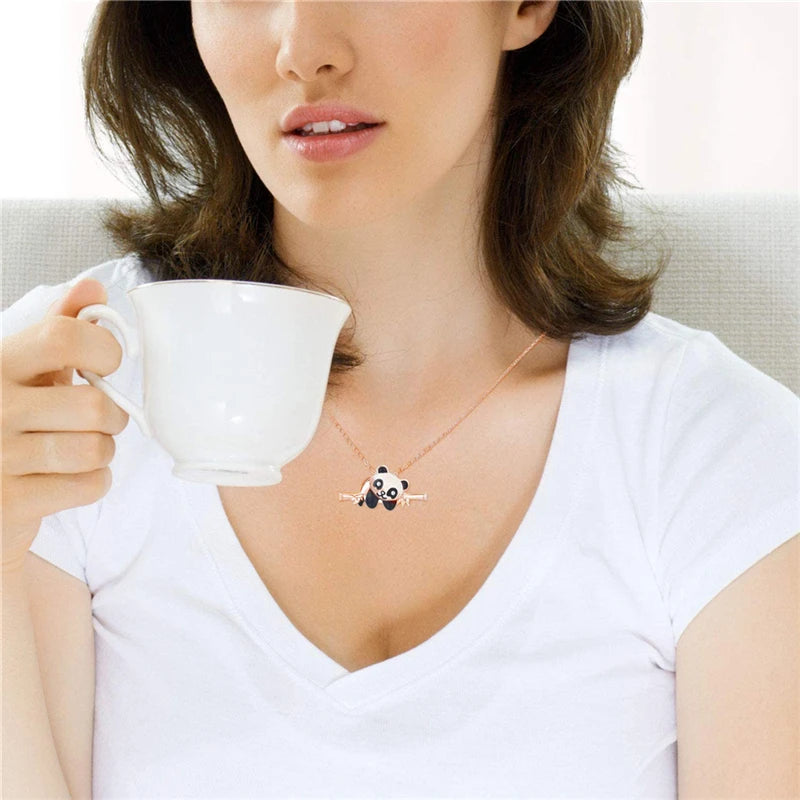 Panda Bear Zircon Charm Pendant Necklace | Rose Gold Gift Charm Pendant Necklace Nixie