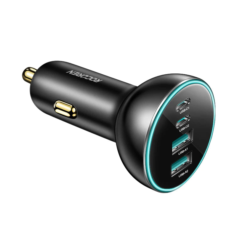 Rocoren 70W 4-in-1 Car Charger USB-C QC4.0 PD3.0 Fast Charge Car Charger Adapter Nixie 70W Car Charger