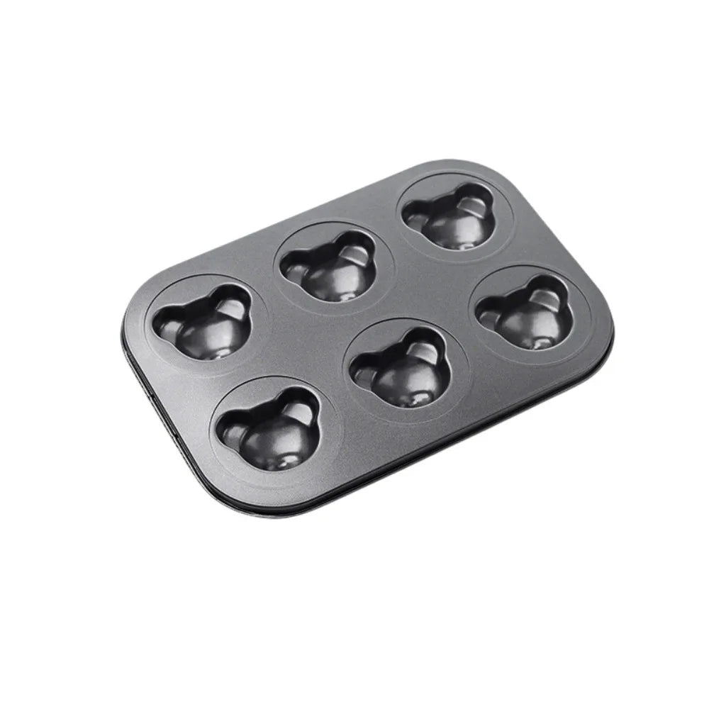 Bear Shaped Muffin Pan – Non-Stick Carbon Steel Cake Mold Cake Baking Mold Nixie 6-Cavity