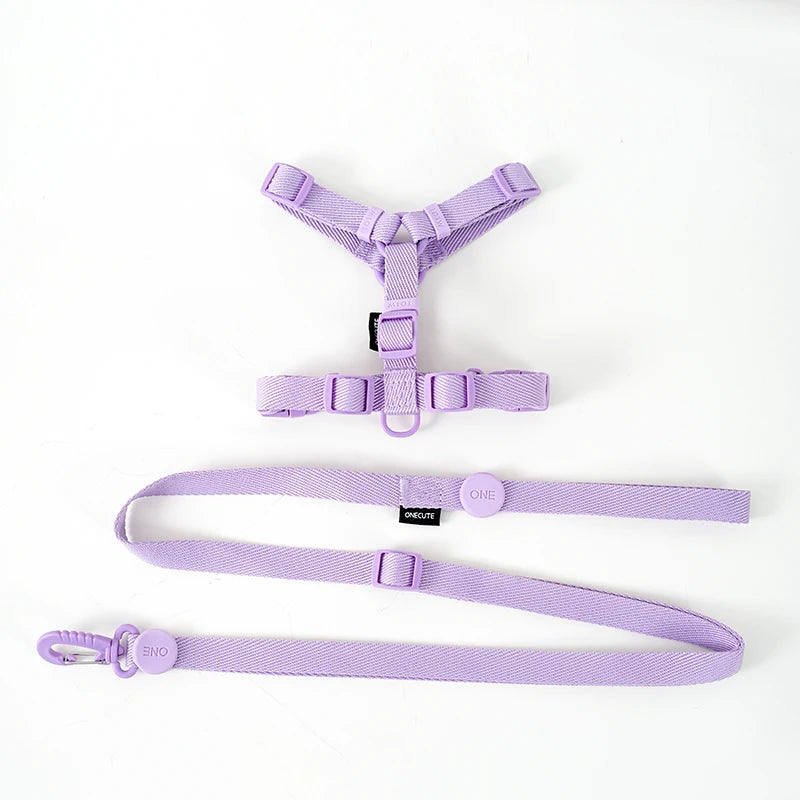 Macaroon Color Dog Harness Collar & Leash Set – Small Dogs Pet Harness Set Nixie Set PURPLE S