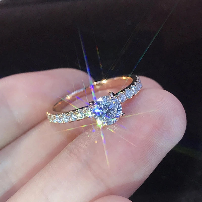 Women's 14K Gold Plated Ring with Glass Diamond Accent
