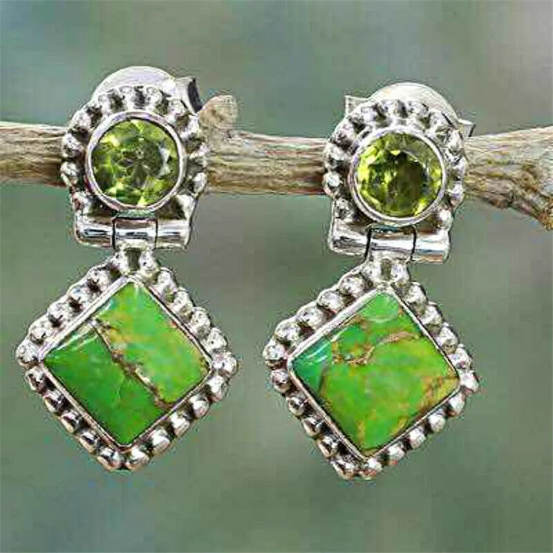 Vintage Green Turquoise Crystal Stud Earrings | Zinc Alloy Fashion Stud Earrings Nixie green