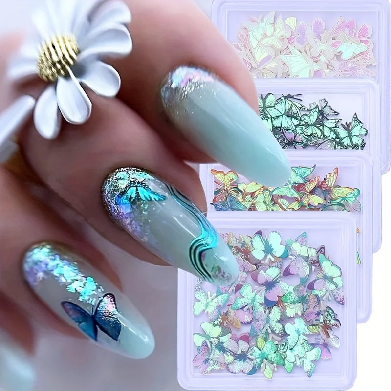 50PCS Iridescent Butterfly Sequins for Nail Art & DIY Decor Nail Art Sequins Nixie