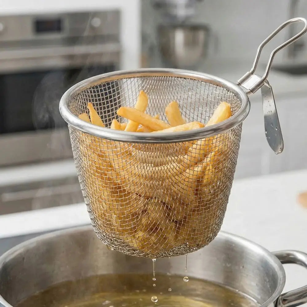 304 Stainless Steel Fine Mesh Fry Basket with Handle | 2 Sizes Fry Basket Nixie