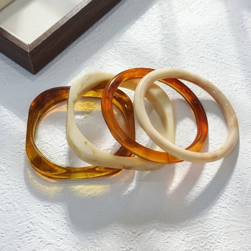 Punk Chunky Resin Cuff Bracelet Set – Marble Geometric Bangles