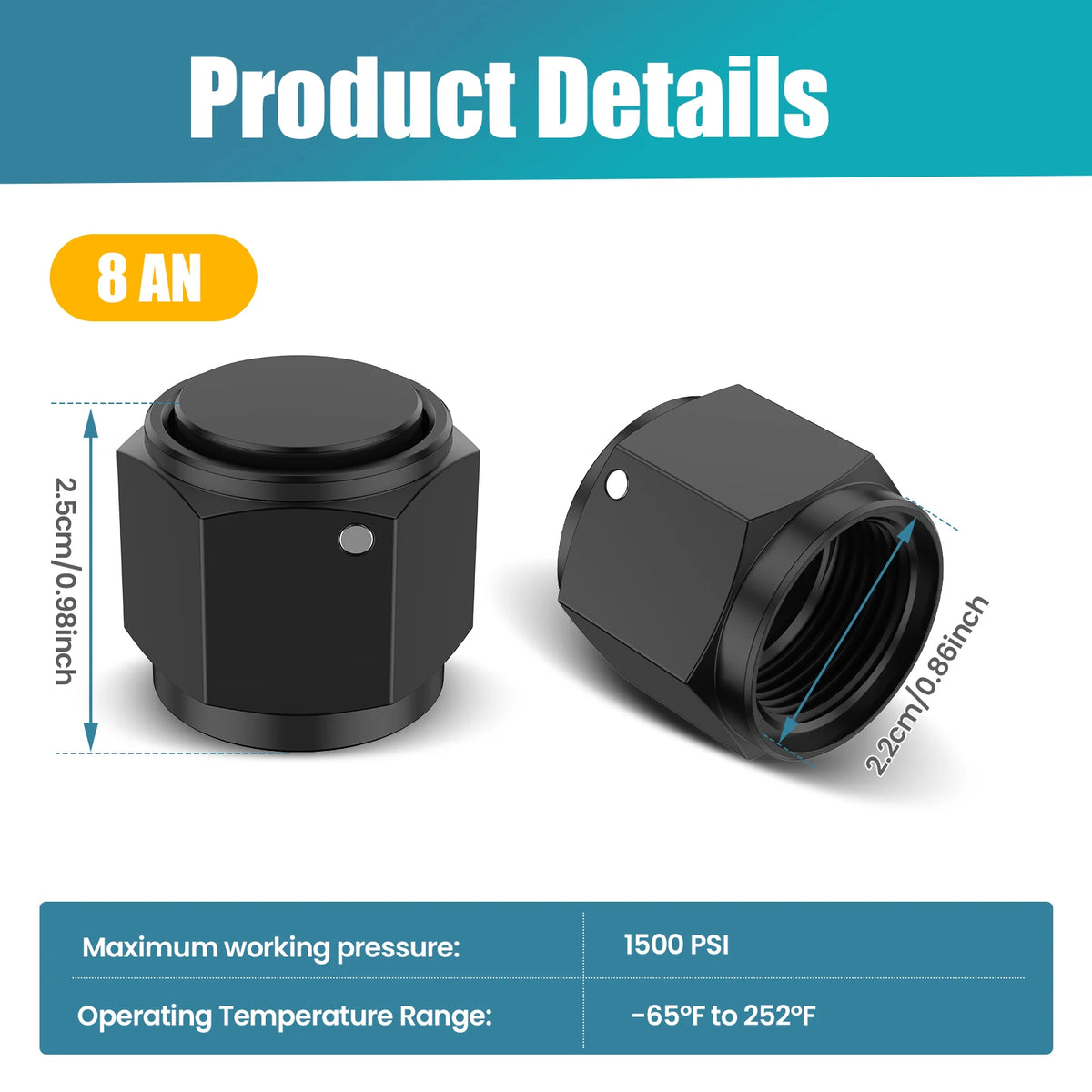 2Pcs AN Flare Cap Aluminum 8AN 10AN 12AN Fitting Cover AN Fitting Caps Nixie 8AN