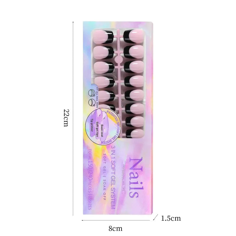 150pcs Press On Nails Black Pink French Tip with Rhinestones Press On Nails Nixie