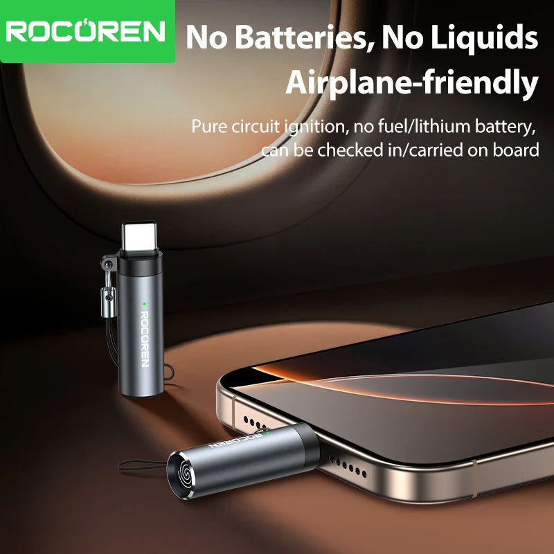 Rocoren USB-C Flameless Mini Lighter – Tungsten Blow-to-Ignite Electric Lighter Nixie