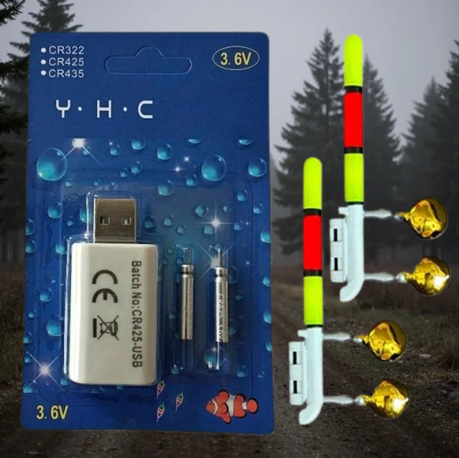 Night Fishing Float Set – 2 Bobbers + USB Charger & CR425 Batteries Night Fishing Float Set Nixie C- Double Bell Float