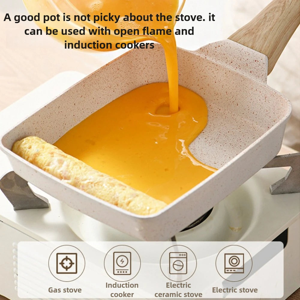 Tamagoyaki Pan – Nonstick Japanese Omelette Pan, Wooden Handle Omelette Pan Nixie