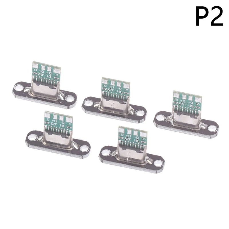 5Pcs USB 3.1 Type-C Female Connector Jack with Fixing Plate USB Type-C Connector Nixie 2