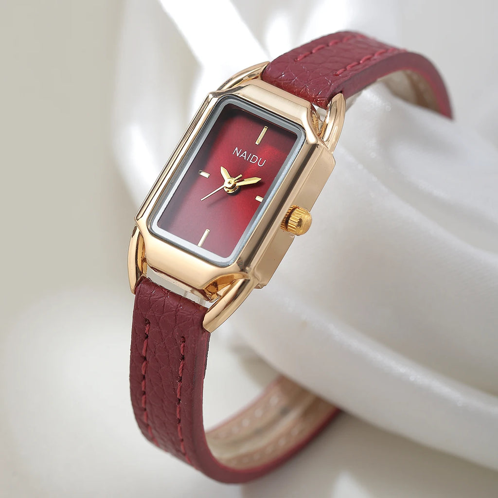 Women's Retro Quartz Watch – Leather Band, Numberless Dial Women's Quartz Watch Nixie