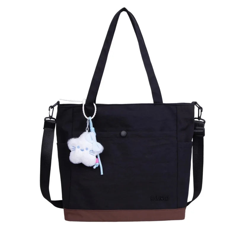 Large Canvas Shoulder Tote Bag for Women – Lightweight Canvas Shoulder Tote Nixie Black (No Charm)