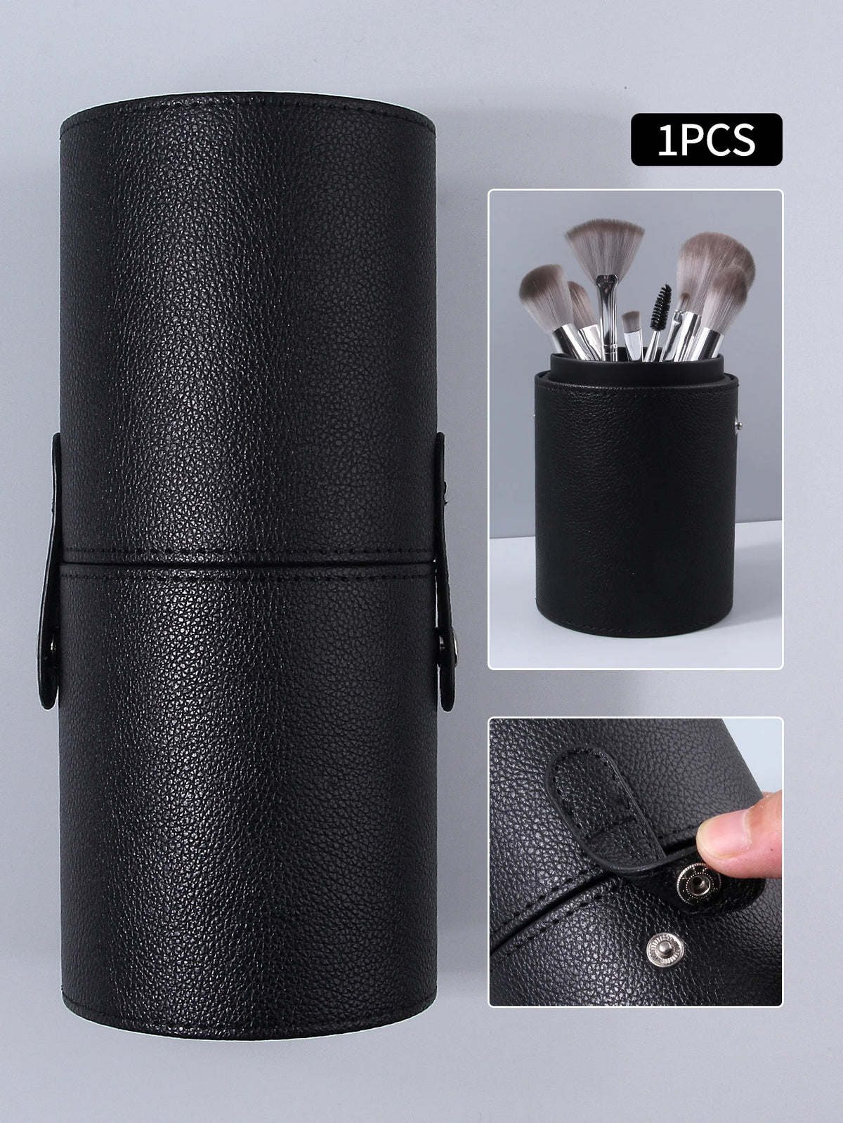 Litchi Leather Makeup Brush Holder – Large Cylinder Storage Makeup Brush Holder Nixie