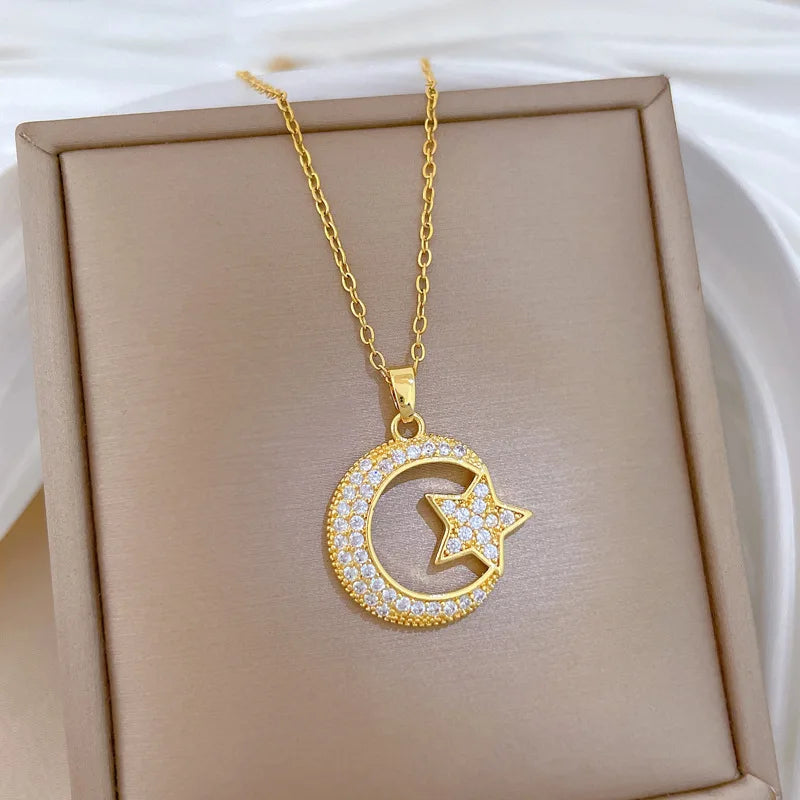 Star Moon Pendant Gold Choker Necklace for Women | Nixie Pendant Necklace Nixie