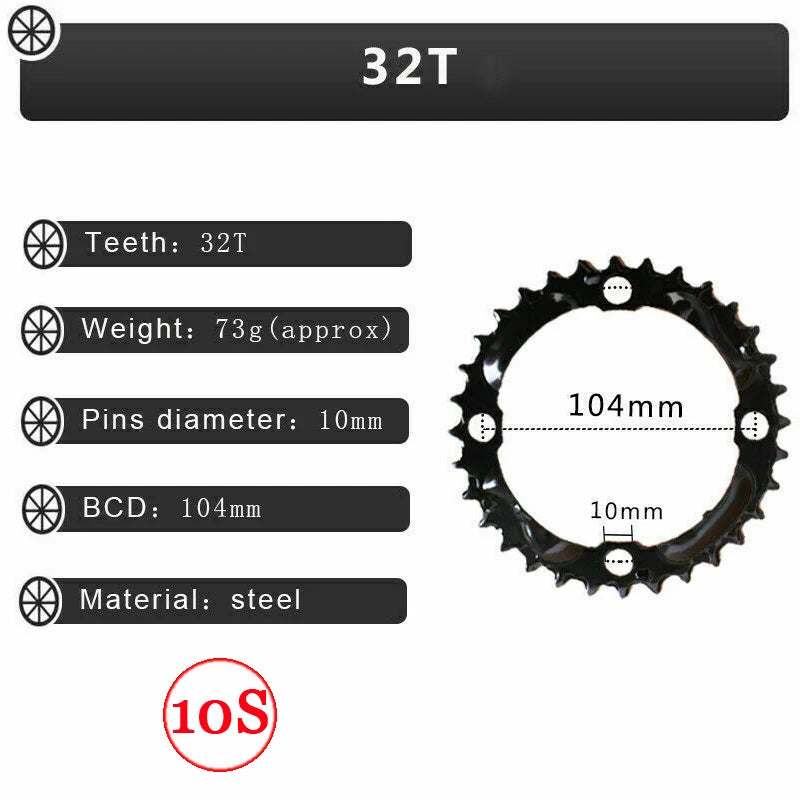 BUCKLOS MTB Chainring 104BCD 64BCD 9/10 Speed Bike Chainwheel MTB Chainring Nixie 10S 104BCD-32T
