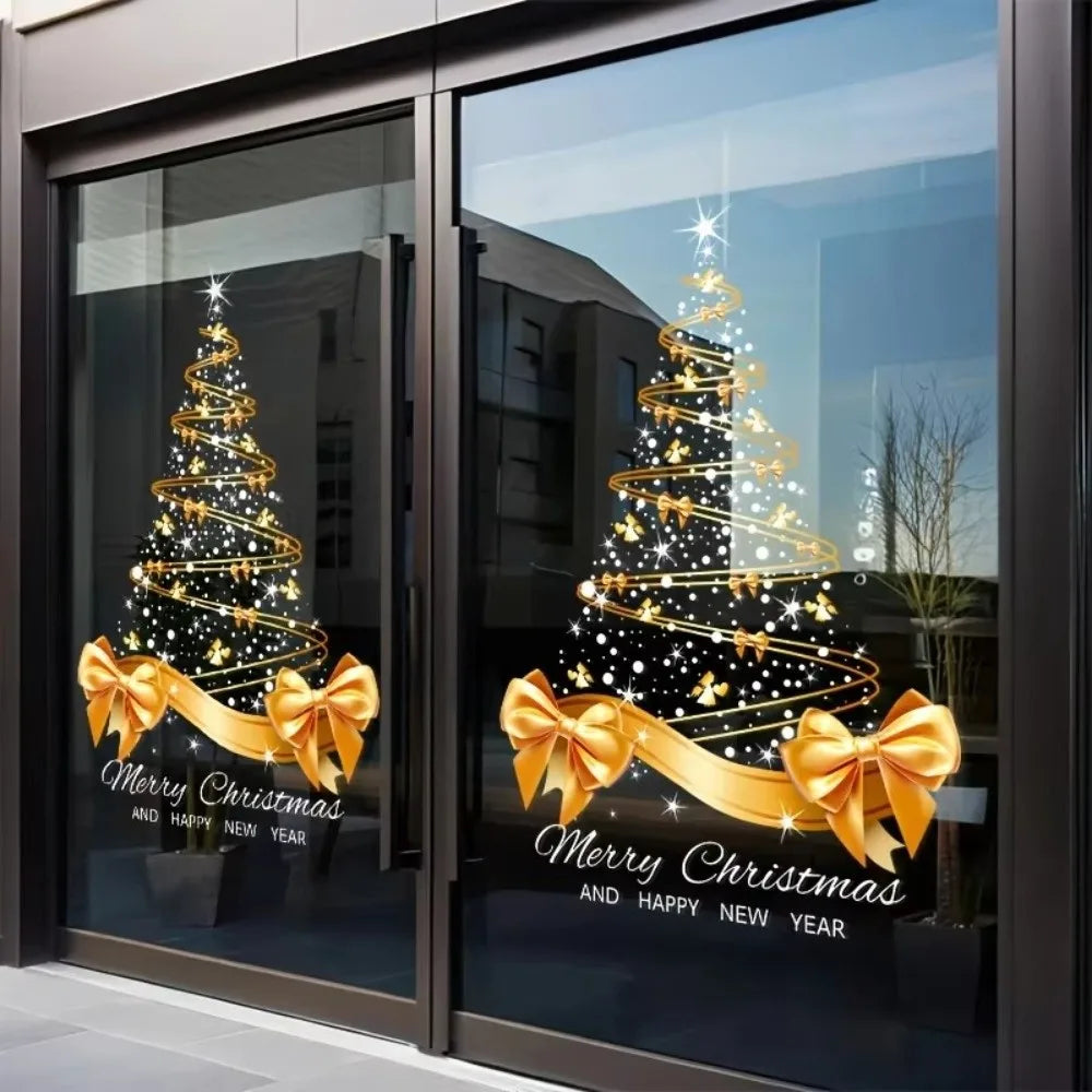 Golden Christmas Tree Window Decals – Self-Adhesive PVC Stickers Window Decal Sticker Nixie