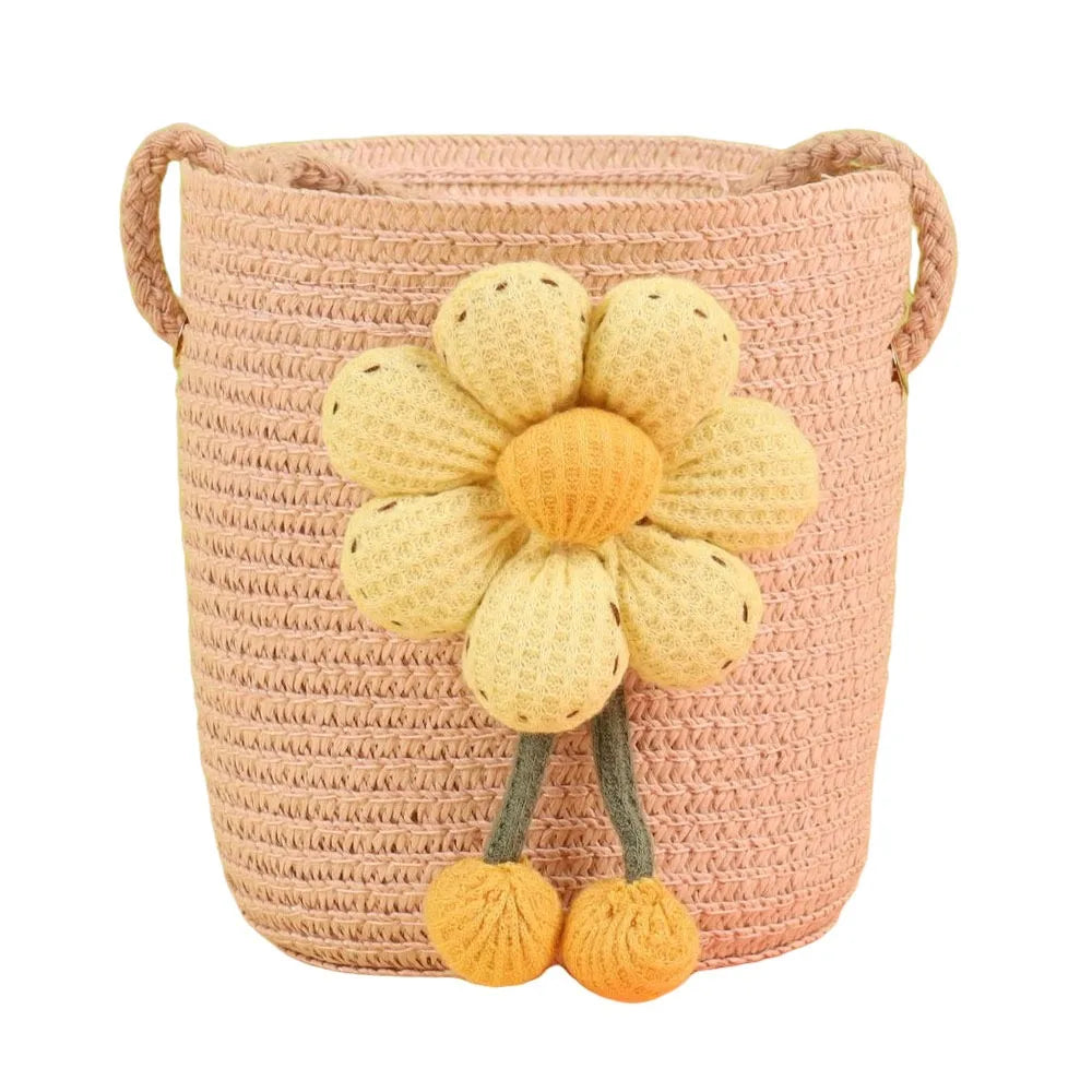 Floral Straw Bucket Bag – Women's Woven Crossbody Bag Woven Crossbody Bag Nixie Pink