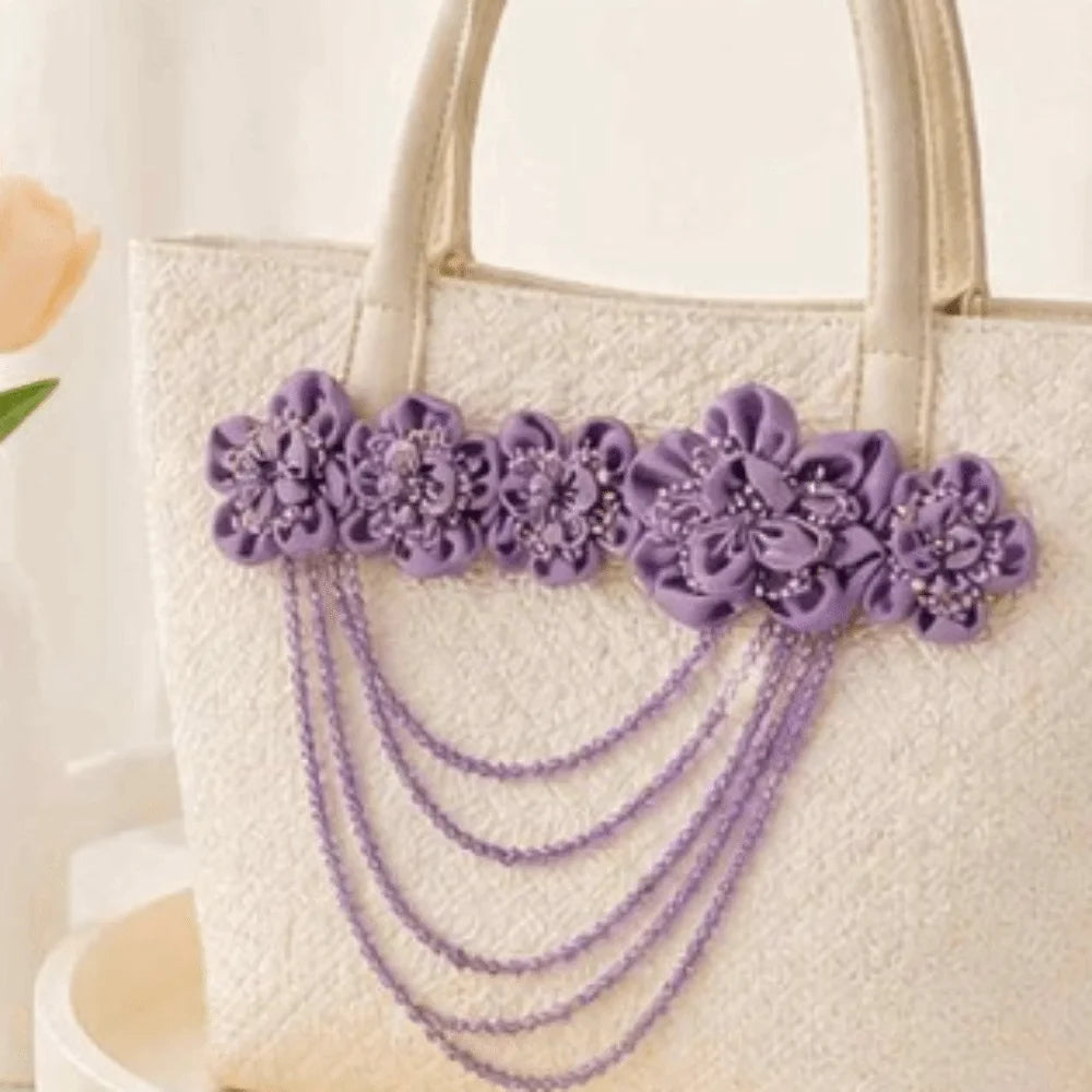 Hand Sewn Beaded Flower Applique Satin DIY Garment Decal Beaded Fabric Applique Nixie