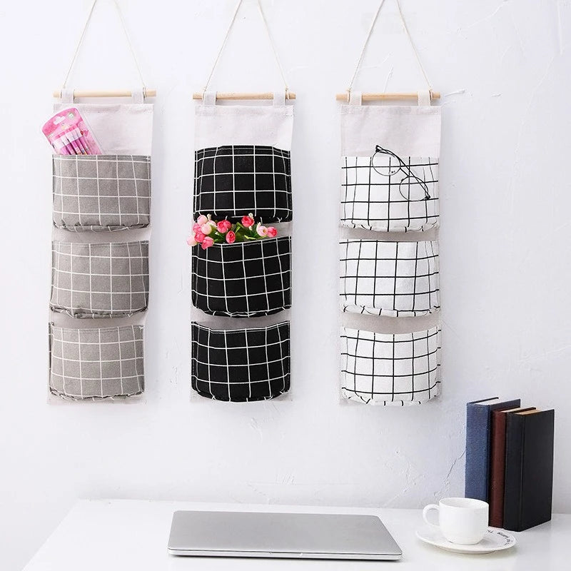 Plaid 3-Pocket Hanging Storage Bag | Wall Door Organizer Hanging Storage Organizer Nixie