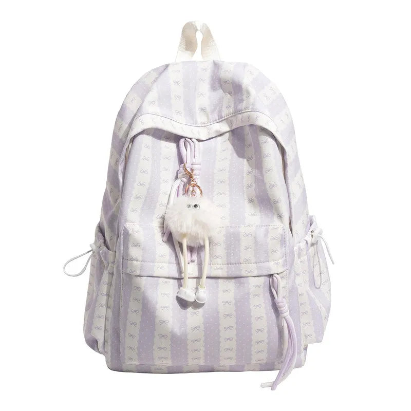 Nixie Striped Bow School Backpack – Large Capacity Teen Girls School Backpack Nixie