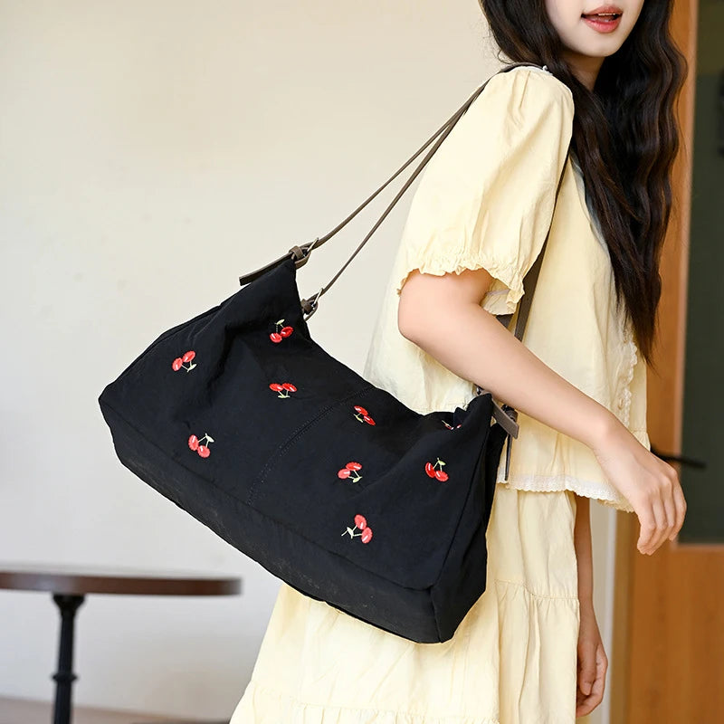 Women's Canvas Embroidery Tote Shoulder Bag – Large Capacity