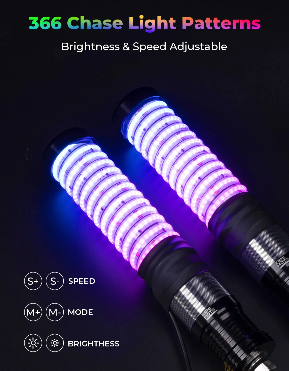KEMIMOTO RGB COB Fat Whip Lights | UTV ATV Turn Signal IP67 LED Whip Lights Nixie