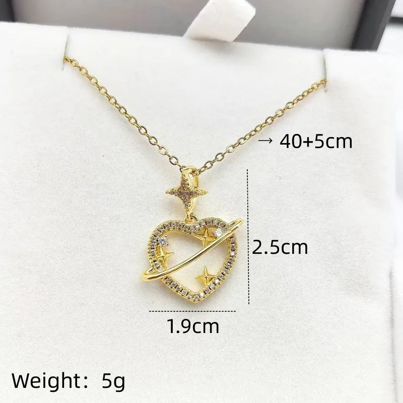 Heart Rhinestone Copper Pendant Necklace | Women's Clavicle Chain Pendant Necklace Nixie