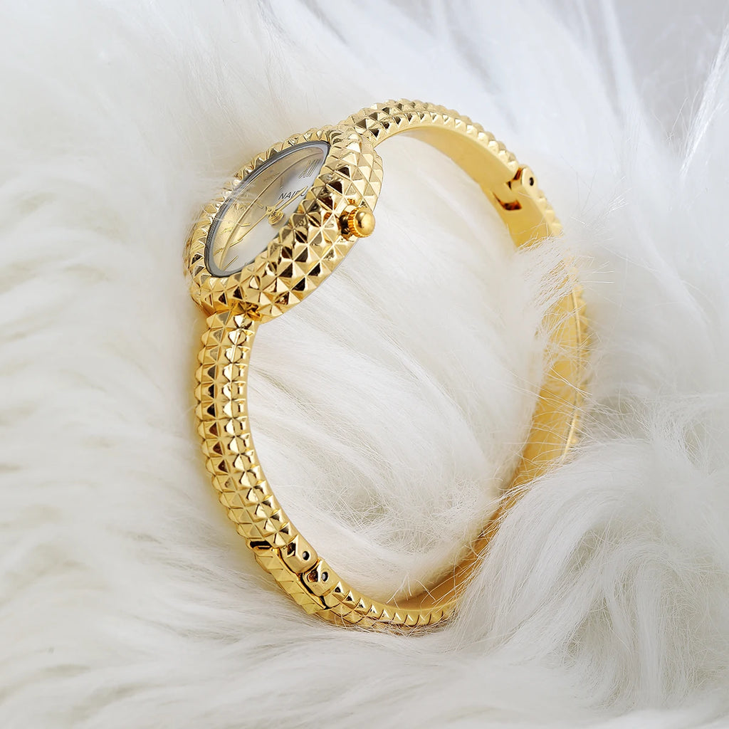 Women's Vintage Gold Bracelet Quartz Watch | Roman Numerals Bracelet Quartz Watch Nixie