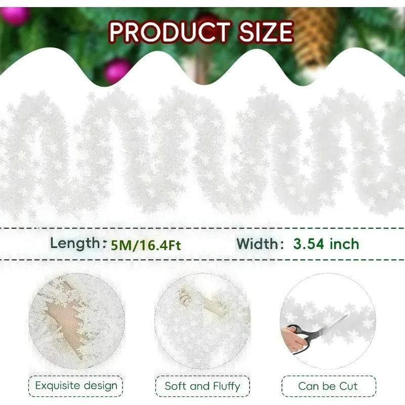 2M Christmas Metal Wire Snow Garland Wreath | Holiday Decor Christmas Garland Nixie