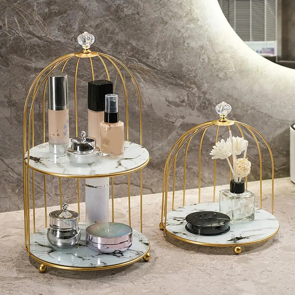 Birdcage Cosmetics Storage Rack – Double-Layer Iron Organizer Cosmetics Storage Rack Nixie