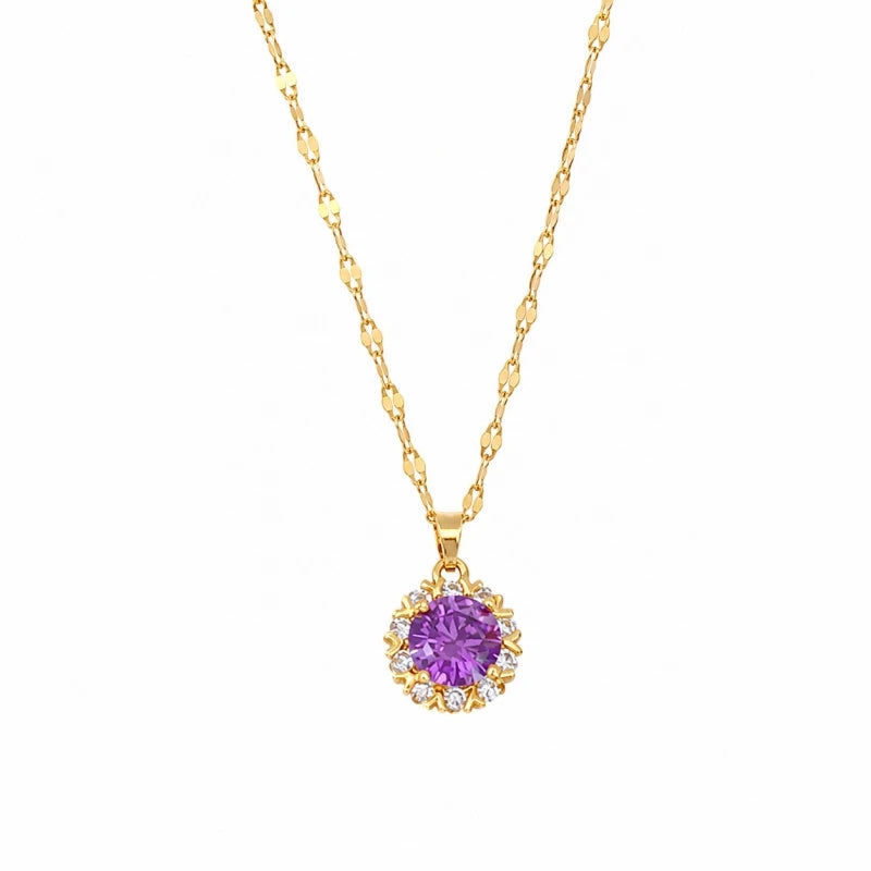 Geometric Micro-Paved Zircon Pendant Necklace | Gold Steel