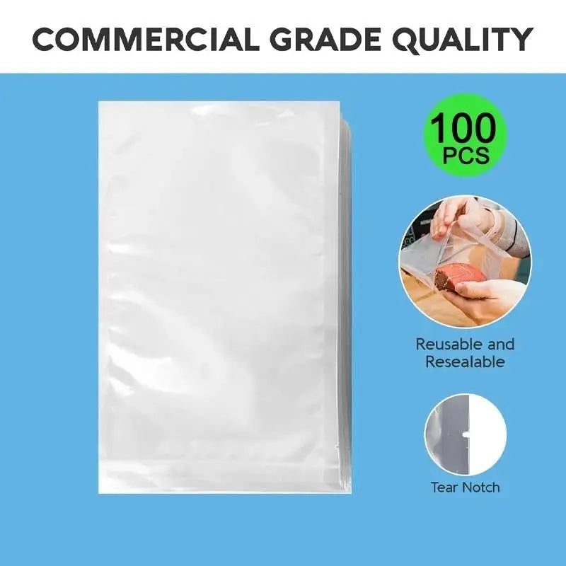 100Pcs Food Grade Vacuum Sealer Bags – Heat Seal Pouches