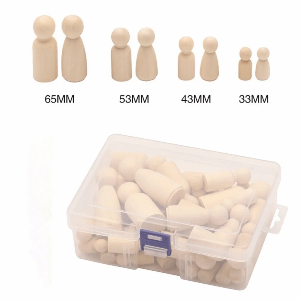 50Pcs Unfinished Wooden Peg Dolls DIY Craft Kit with Storage Box DIY Craft Kit Nixie