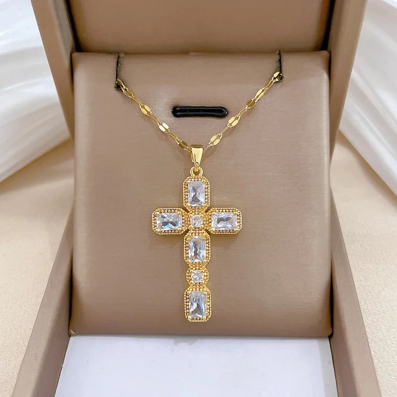 Women's Gold Cross Pendant Choker Necklace – Stainless Steel Cross Pendant Necklace Nixie