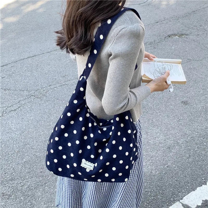 Korean Polka Dot Canvas Crossbody Tote Bag – Large Capacity Crossbody Shoulder Bag Nixie