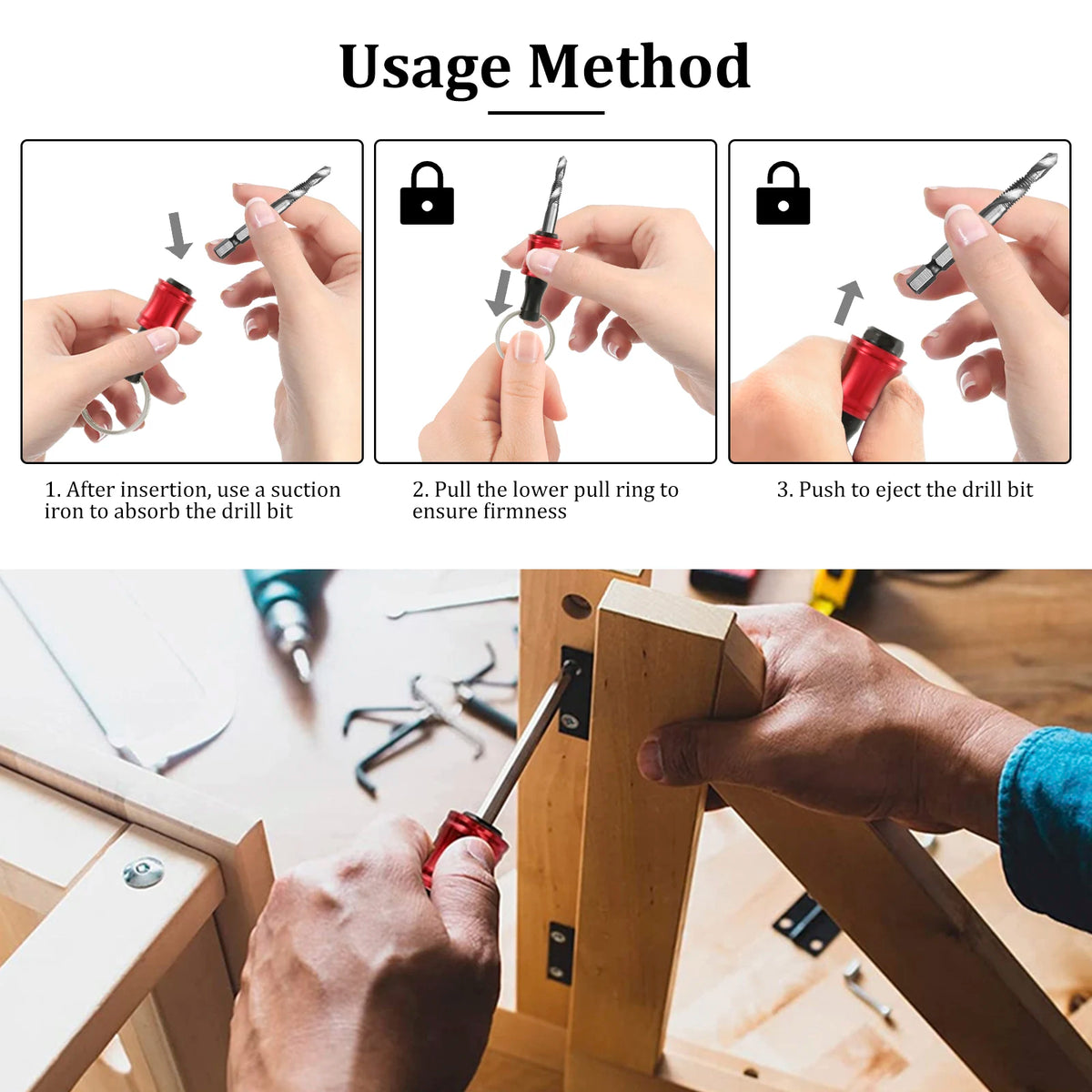 1/4" Hex Shank Screwdriver Bit Holder Keychain Quick Release Set