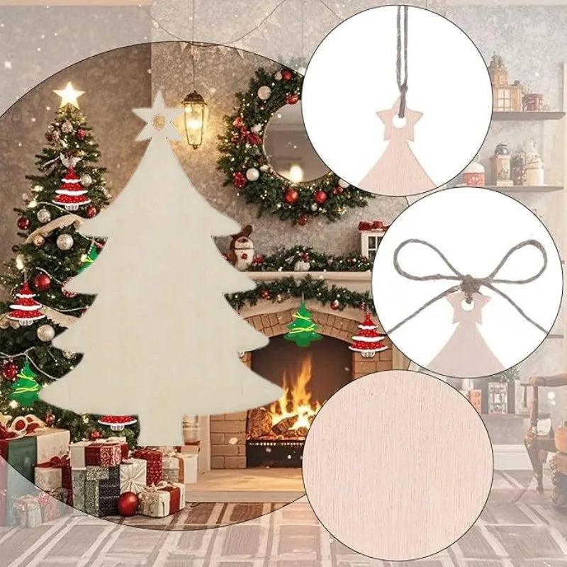 20Pcs Wood Christmas Tree Slices DIY Ornaments & Jute Rope Wood Craft Ornaments Nixie