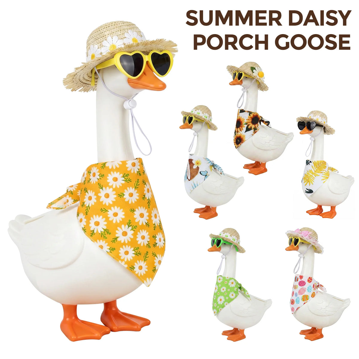 Hawaiian Porch Goose Outfit – Straw Hat, Bandana & Sunglasses Goose Statue Costume Nixie