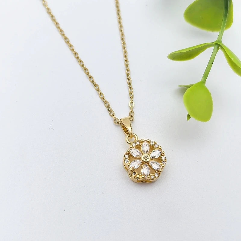 Zircon Flower Pendant Necklace – Gold & Silver Collarbone Chain Pendant Necklace Nixie