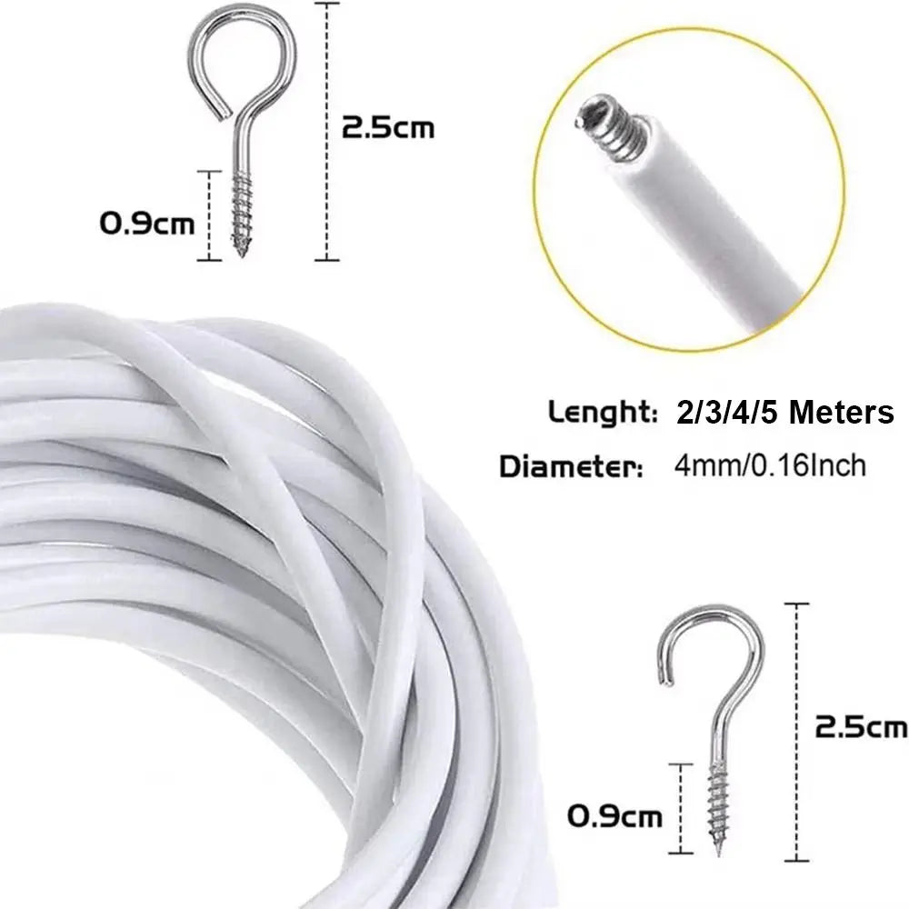 Curtain Spring Wire 2–5M PVC Steel Cable with Hooks & Eyes Curtain Wire Set Nixie