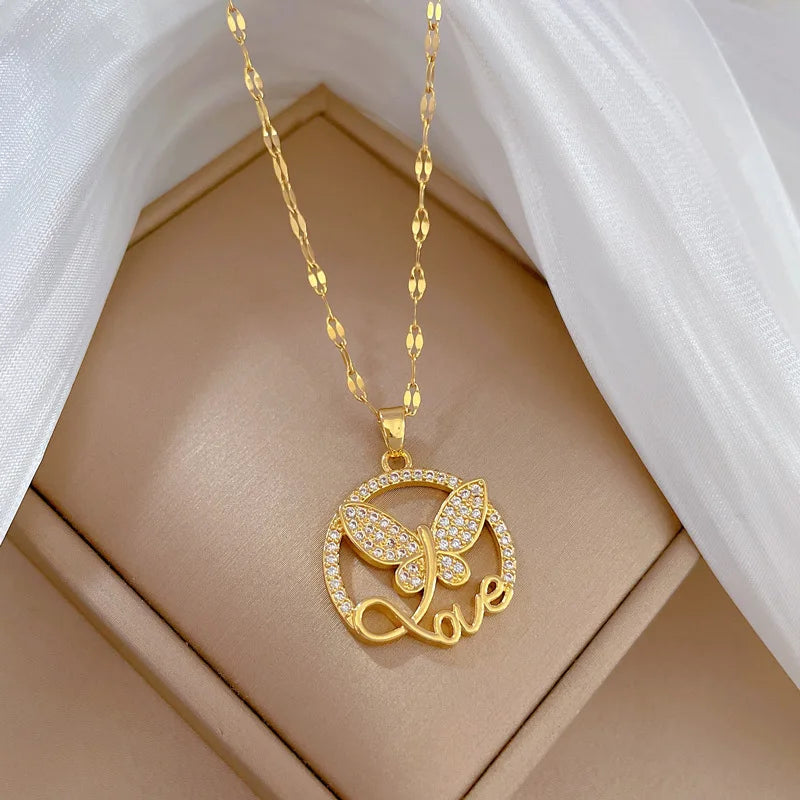 Gold Butterfly Pendant Necklace | Women's Collarbone Chain Pendant Necklace Nixie