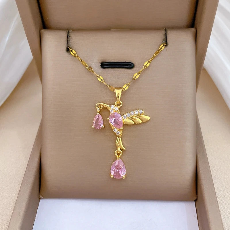 Diamond Bird Pendant Necklace | Gold Stainless Steel Clavicle Pendant Necklace Nixie