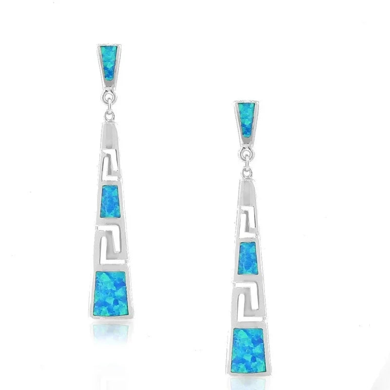 Blue Simulated Opal Glass Vintage Stud Earrings with Zircon Stud Earrings Nixie Blue