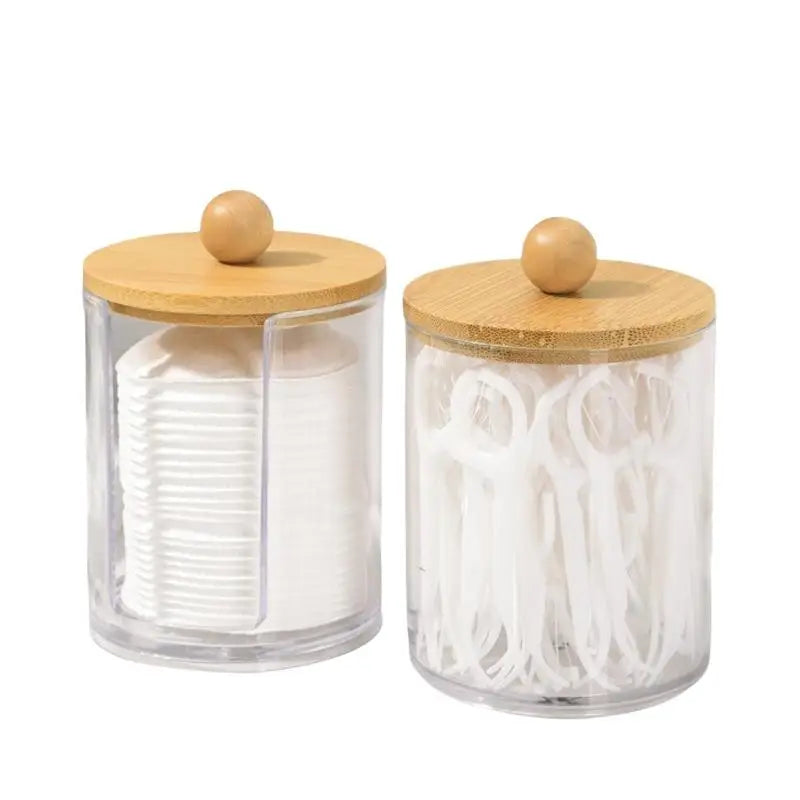 Cotton Swab Organizer Jar with Bamboo Lid | Clear & Dustproof