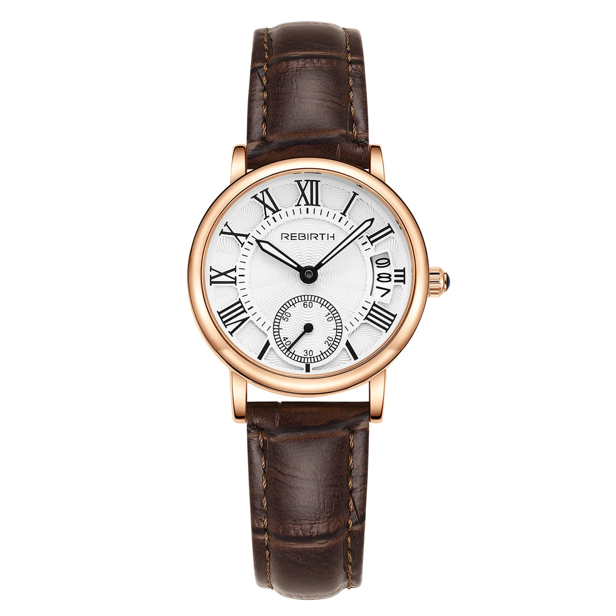 REBIRTH Women's Retro Leather Quartz Watch – Casual Daily Wear Women's Quartz Watch Nixie Brown