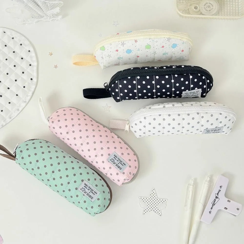 Polka Dot Pencil Case Large Capacity with Hand Strap – INS Style